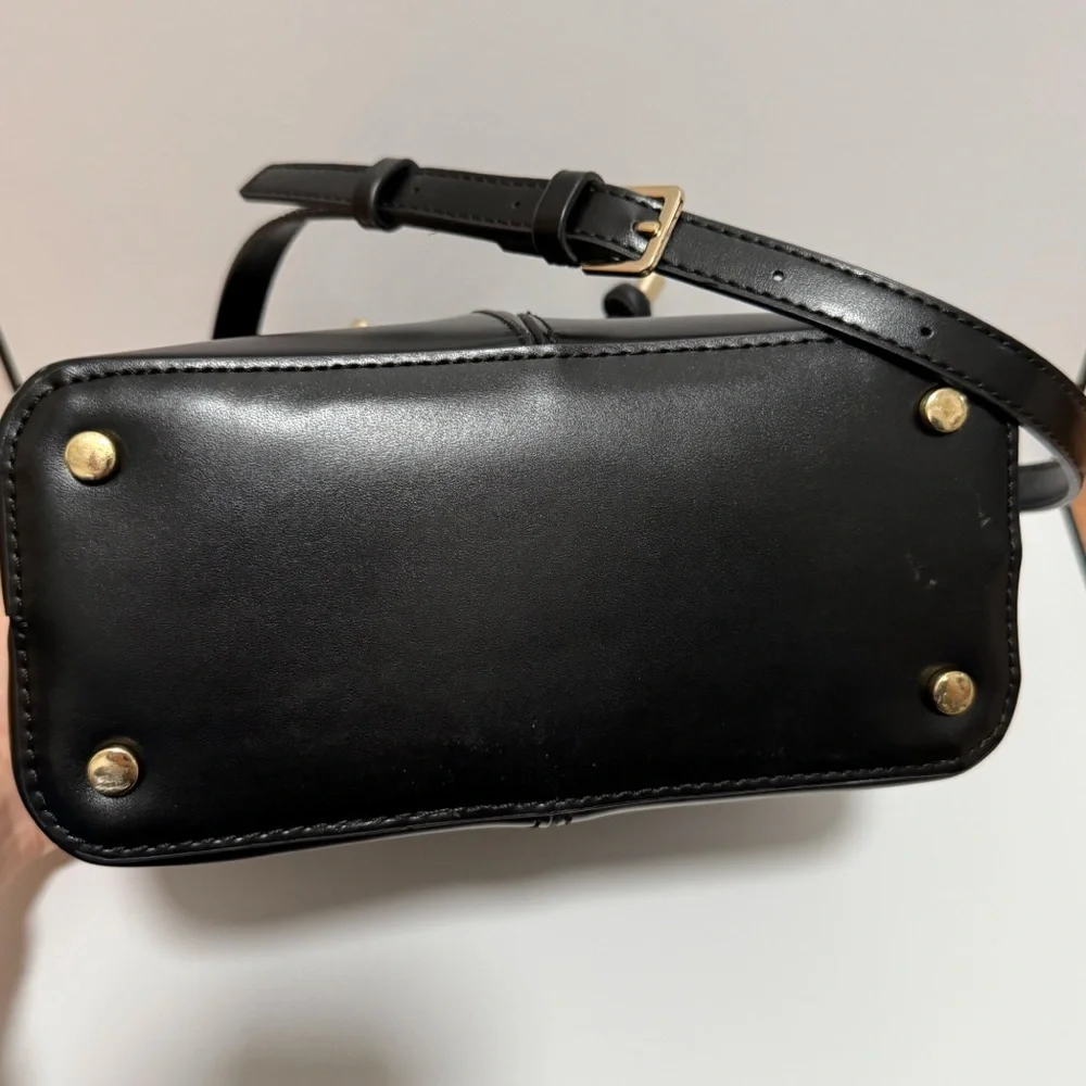 Zara black mini city tote structured chic bucket bag vegan leather purse minimal